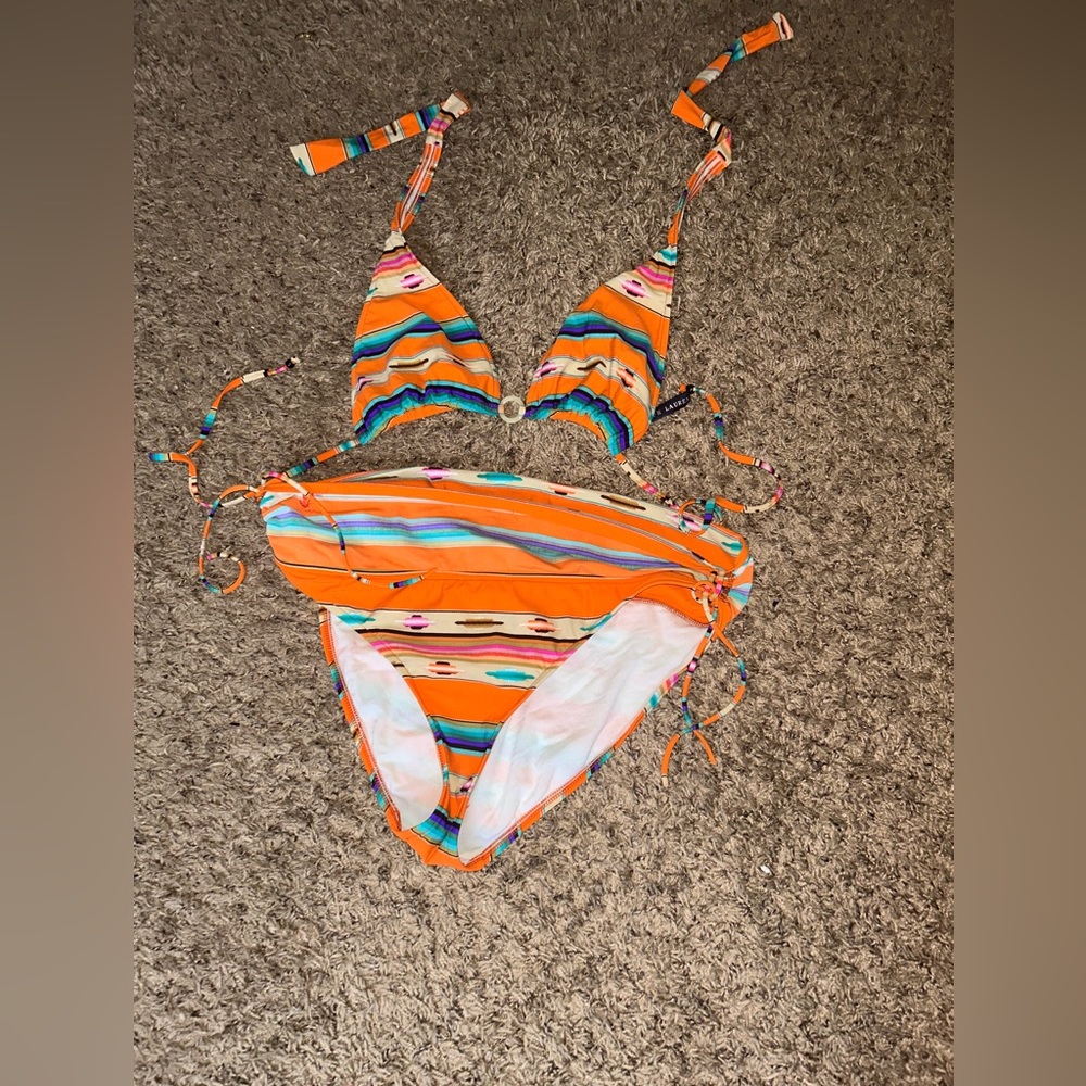 Ralph Lauren Swim Suit Size Large For Women Orange Color 2 Piece Bathing Suit